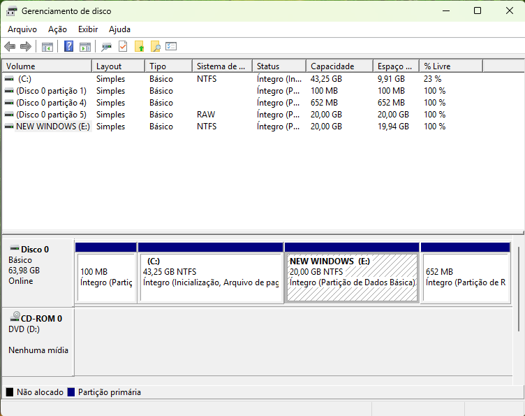Imagem de uma reinstação do Windows